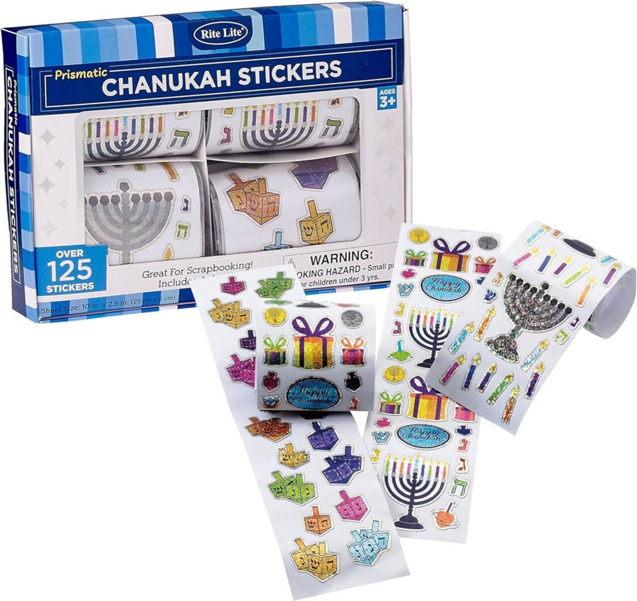 Chanukah Sticker Box – Over 125 Prismatic Holiday Stickers in 4 Rolls